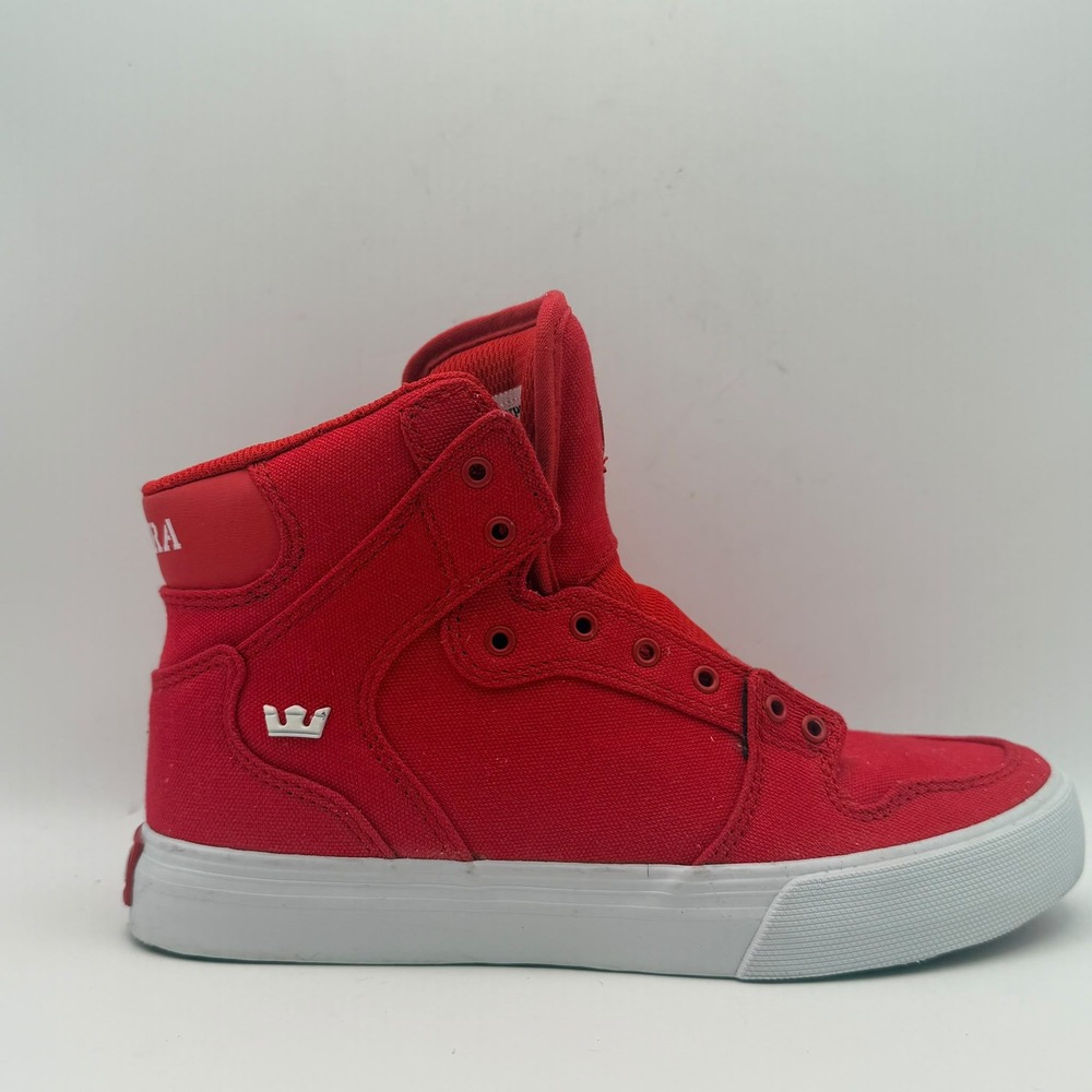 Supra Vaider High Top Sneakers Mens Red Canvas Skate Shoes No Laces